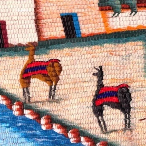 Peruvian folk art wool tapestry wool rug